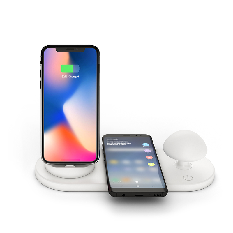 2020 Products Mobile Phone Qi 10W Fast Universal Wireless Charger with 3 in 1 Charging Dock and Mushroom LED Night Light